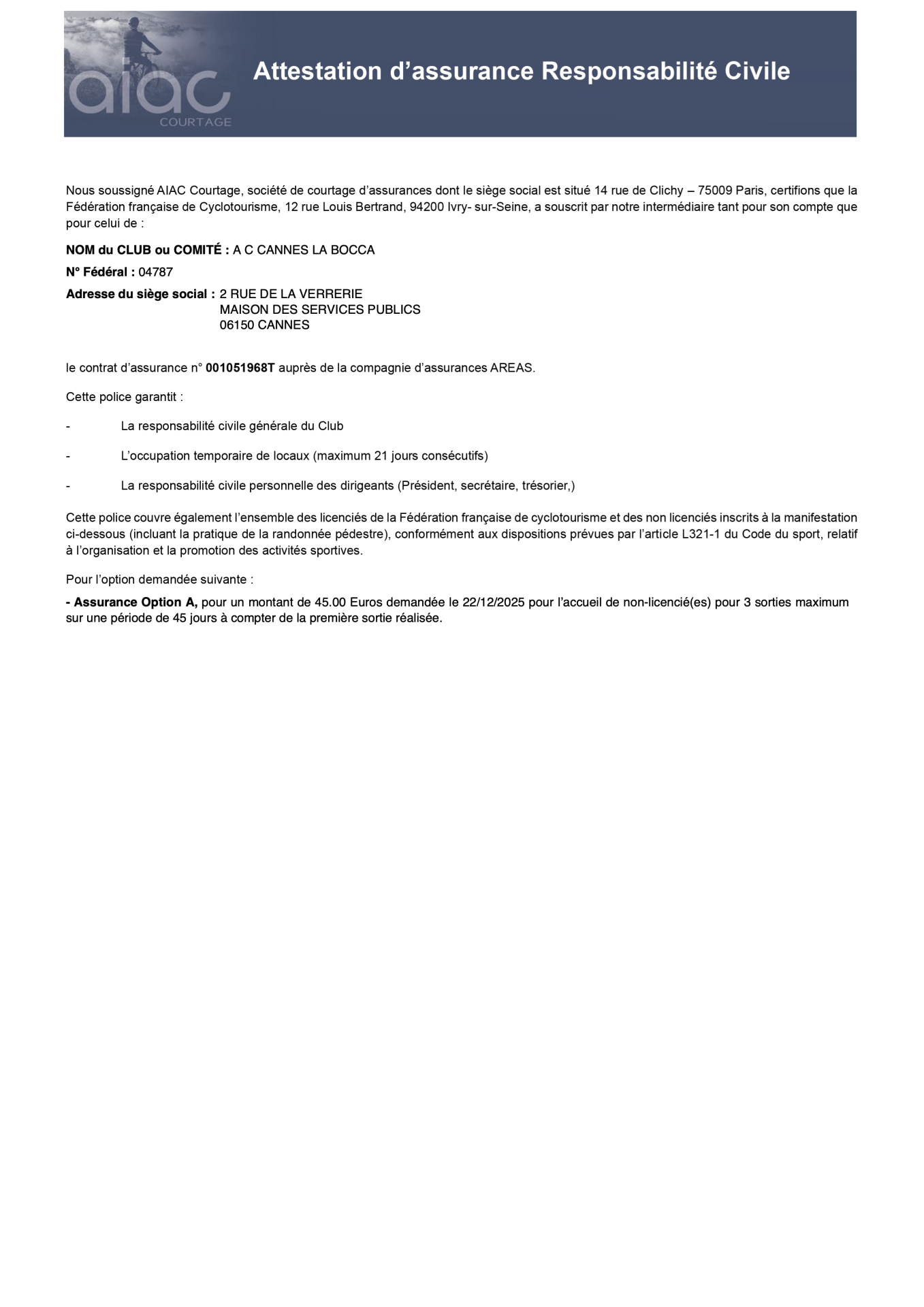 Attestation d'assurance 2026 - page 1