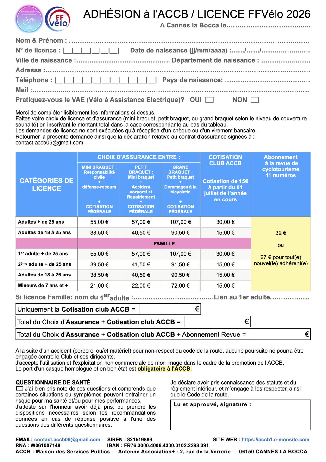 Demande de licence 2026