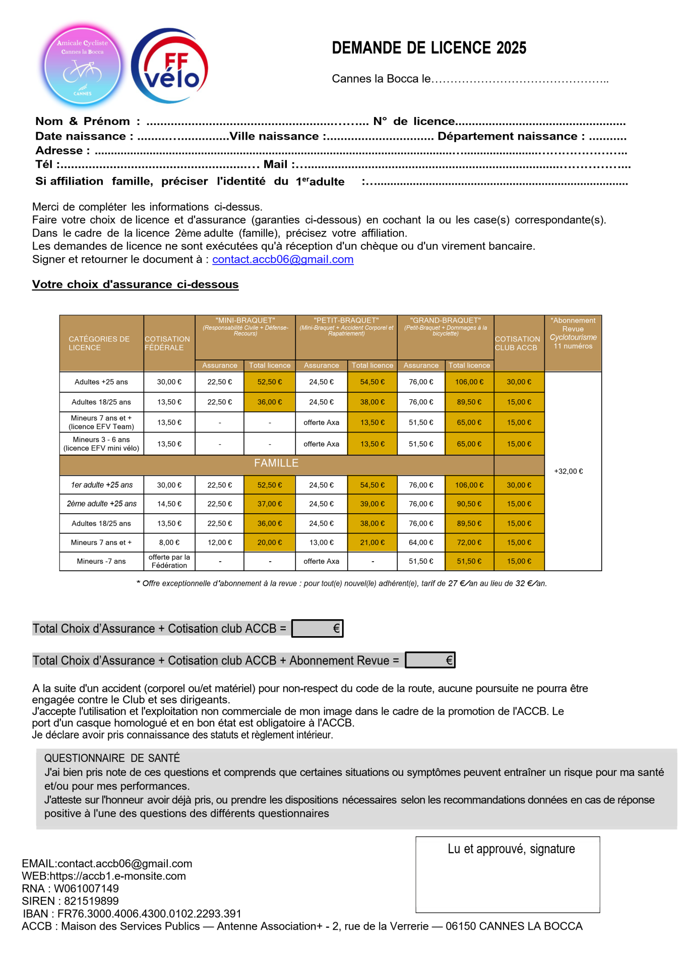 Formulaire de demande de licence 2025