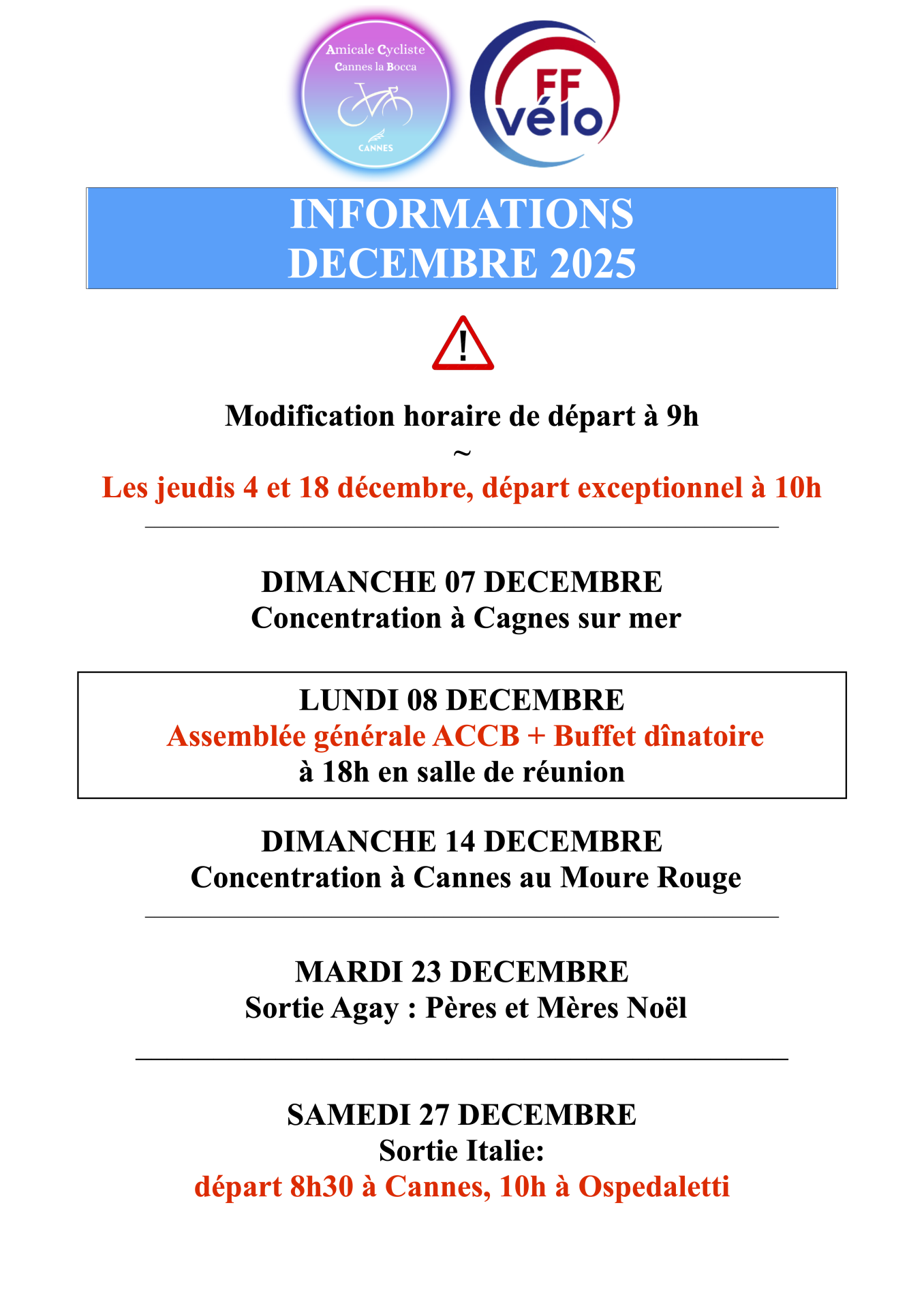 Informations decembre 2025 pour accueil